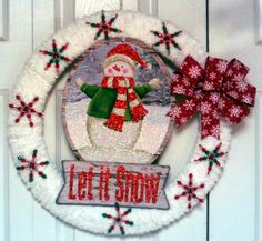 a snowman wreath hanging on the front door