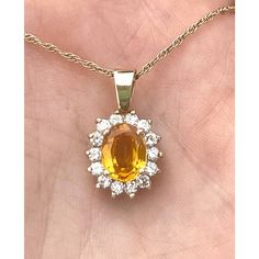 Estate 14k Yellow Gold 2.23 Ct Natural Yellow Sapphire Vs2 Diamonds Halo Pendant. No Heat Natural Yellow Sapphire 2.23 Carats 0.56 Ctw Natural Diamonds Vs2 - G -H Appraised By Third Party Gemological Laboratory Evaluated At: $4,400 Measurements 9.10mm X 7.08mm X 3.97mm 3.9 Grams Vs2 Diamond, Halo Pendant, No Heat, Yellow Sapphire, Third Party, Halo Diamond, Diamond Pendant, Womens Jewelry Necklace, Natural Diamonds