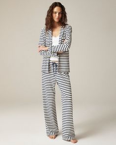 J.Crew: Long-sleeve Pajama Pant Set In Striped Dreamy Cotton Blend For Women Drapey Pants, Suit Guide, Best Pajamas, Women's Pajamas, Pajama Pant, Heritage Fashion, Thanksgiving Outfit, Pajama Bottoms, Long Sleeve Pyjamas