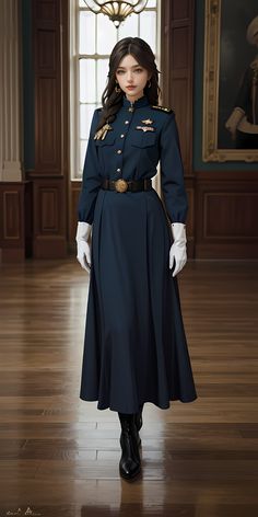 Fantasy Uniforms Military, Royal Outfits Female, Fantasy Uniforms, Aesthetic Uniform, General Outfit, Uniform Style, Royal Clothing, Old Fashion Dresses, Fashion Illustration Dresses