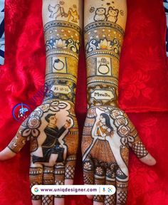 two hands with henna designs on them