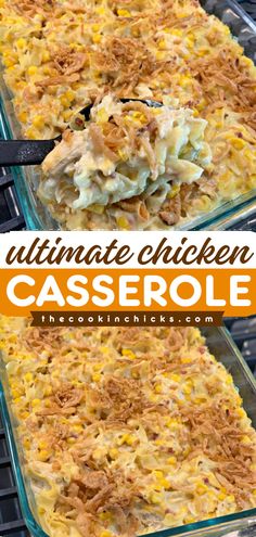 The ULTIMATE Chicken Casserole! Not only is this shredded chicken dinner loaded with noodles, bacon, and more, but it is also baked with French fried onions on top. Plus, this easy casserole recipe is ready in just 30 minutes! Chicken Casserole Recipes With French Fried Onions, Ultimate Chicken Casserole With French Fried Onions, Chicken Casserole With French Onion Dip, Recipes Made With Shredded Chicken, Ultimate Chicken Noodle Casserole, Chicken Fried Onion Casserole, Chicken Casserole With Fried Onions, Chicken Casserole With French Fried Onions On Top, Chicken Onion Casserole