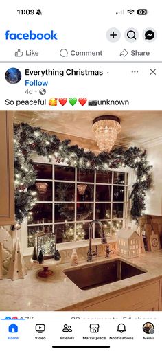 an instagramted photo of a kitchen decorated for christmas