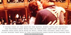 a man and woman kissing in front of an audience with the words i think that at the end of the movie, when they are showing