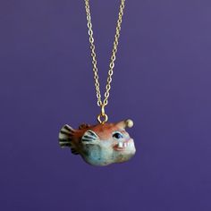 Angler Fish Necklace 🌊| Camp Hollow Animal Jewelry Clay Angler Fish, Sea Beast, Crooked Smile, Fish Pendant Necklace, Porcelain Animal, Deep Sea Creatures, Fish Necklace, Angler Fish, Art Ancien