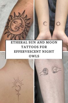 four different tattoos on the back of people's arms and arm, each with sun and moon tattoo designs