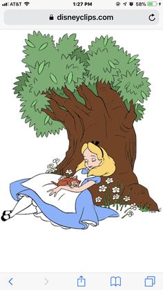 an image of a cartoon character sitting under a tree with her feet on the ground