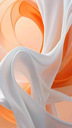 an orange and white abstract painting with wavy lines in the center, as if it were fluid art