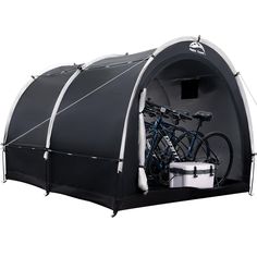 a tent with two bikes in it