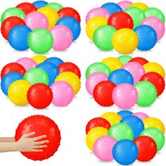 PRICES MAY VARY. Large Quantity for Teaching and Playing: the package contains 60 knobby balls in 5 colors, red, yellow, blue, green and pink in this package, which are enough to be applied as school teaching props and indoor or outdoor toys; Each bouncy knobby ball is 7 inches in diameter after inflated Vibrant Bouncy Balls: these brightly colored sensory balls are visually appealing to little ones; The uneven touch of the surface can gently stimulate the whole body skin, palms and soles, and p Sensory Balls, Play Outdoor, Summer Camp Games, Indoor Party, Ball Games, Bouncy Ball, Bouncy Balls, Bubble Wands, School Play