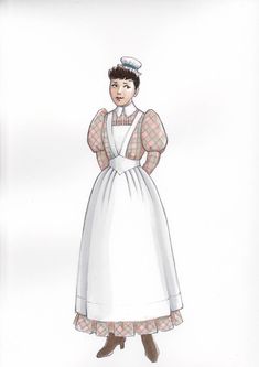 a drawing of a woman in an apron and dress