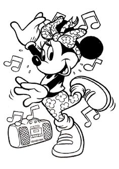 Coloring Page Instruments Drawing, Disney Colouring Pages, Dance Coloring Pages, Mouse Color, Rock Ideas, Disney Coloring Pages