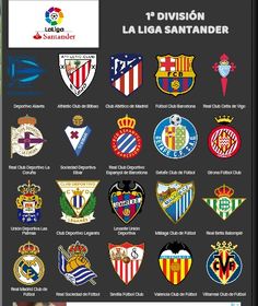 the official team crests and emblems for the spanish league football teams, soccer players,