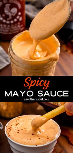 a spoon full of mayo sauce in a jar