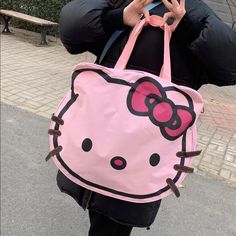 Super Cute And Big Size Hello Kitty Bag Super Fun Great For Everyday Use Or For Travel Cotton Around 18” Height On Bottom Part Without Handles Kawaii Satchel Tote For Travel, Kawaii Travel Satchel Tote, Kawaii Travel Tote Satchel, Cute On-the-go Satchel Bag, Cute Large Capacity Travel Bags, Cute Travel Tote Satchel, Cute Double Handle Travel Bags, Cute Shoulder Bag With Cat Design, Trendy Hello Kitty Pouch Bag