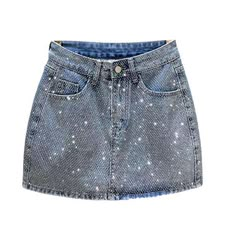 Introducing the 2023 Summer Collection a dazzling crystal-embellished mini denim skirt. a luxe throwback to the Y2K era with a modern twist!Why You'll Fall In LoveThis unique piece of denim artistry is a masterful combination of the millennium's legendary fashion sense and the must-have trends of today. Its mid-waist design and zipper & button closure promise maximum comfort and a perfect fit. while its plethora of crystals add a touch of luxury and sparkle to your wardrobe.Unmissable Highlights Denim Skirts Online, Womens Denim Skirts, Mini Denim Skirt, Embellished Denim, Dressy Outfits, Look Chic, Fashion Sense, Distressed Denim, Unique Fashion