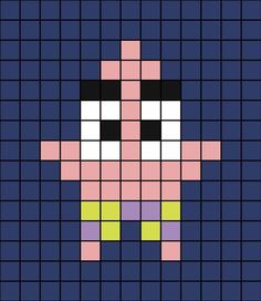 an image of a pixellated face on a blue background with yellow, pink and purple squares