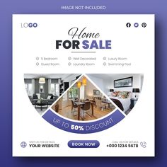 a flyer for a real estate sale with an image of a living room and dining area