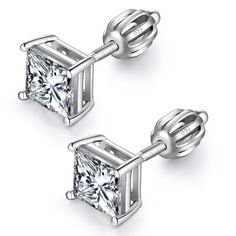 PRICES MAY VARY. ❤. Screw on Back Earrings Studs 4mm 5mm 6mm 7mm 8mm Cubic Zirconia Stud Earrings Sets. 925 Sterling Silver Round Cut and Square Cut CZ Diamond Stud Earrings with Screw Backs. ❤. Material - 18k White Gold Plated 925 Sterling Silver, Nickel Free and Hypoallergenic Earrings. Princess Cut 5A+ Cubic Zirconia Silver Earrings for Men Women. ❤. Solid Silver Screw Earrings Match with Secure Locking Earring Backs, Easy to Grasp, and Flexible Clutch Earring Backs Top Pad Slide Onto the Pos Squar Diamond Earrings, Mens Diamond Stud Earrings, Stud Earrings For Men, Cz Stud Earrings, Square Earrings, Hypoallergenic Earrings, Stud Earrings Set, Cz Diamond, Everyday Earrings