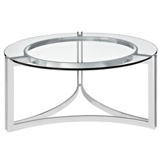 a round glass table with metal legs