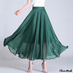 Olivia Mark - Chic and Sophisticated High-Waisted Umbrella Skirt in Long Black, with Graceful Draping and A-Line Design Umbrella Skirt, Fashion Bottoms, Beach Skirt, Cut Out Design, Floral Chiffon, Types Of Skirts, Long Black, Line Design, Modest Outfits