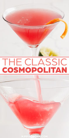 pink cocktail (cosmopolitan) in a martini glass with a twist of lemon The Best Cosmopolitan Recipe, Batch Cosmopolitan Recipe, Vodka Cosmopolitan, Cosmopolitan Drink Recipe, Healthy Detox Drinks, Mexican Mule, Lemonade Cocktails, Cosmopolitan Recipe