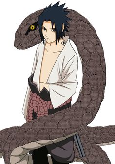 an anime character is holding a snake