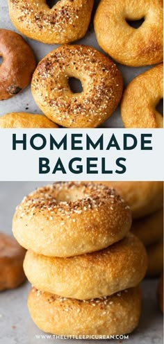 homemade bagels stacked on top of each other with the title overlay reading homemade bagels