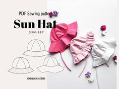 three hats are laying on top of each other, with the text sun hat written below them