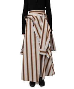 1935 Fashion, Maison Mihara Yasuhiro, Maison Mihara, Stripe Skirt, Striped Fabrics, Shirt Skirt, Purple Grey, Winter Women, Long Skirt