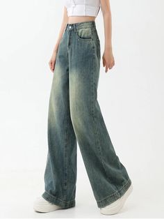 Tavimart Vintage Wide Leg Jeans Women American Street Retro Loose Casual Denim Trousers Female Pocket High Waist Pants Y2K Ulzzang Blue Washed Pants, Denim Blue Full Length Wide Leg Pants, Blue Wide Leg Washed Pants, Blue Washed Wide Leg Pants, Full Length Washed Blue Pants, Wide Leg Washed Blue Pants, Washed Denim Blue Pants, Full Length Dark Wash Pants, Blue Washed Wide Leg Bottoms