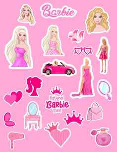 barbie doll stickers on a pink background