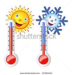 two thermometers with sun and snowflakes