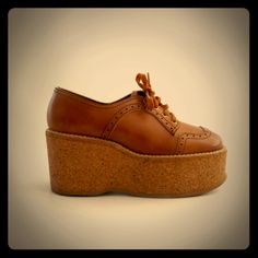 Good Condition Authentic 60s Oxford Platforms Brown Platform Oxfords With Flat Heel, Leather Platform Wingtip Oxfords, Brown Low-top Platform Oxfords, Brown Leather Platform Oxfords, Oxford Platform Lace-up Shoes With Round Toe, Oxford Town, Platform Oxfords, Country Shoes, Oxford Platform