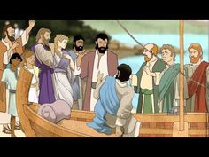 a painting of jesus on a boat with other people