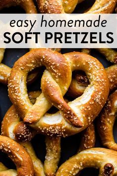 homemade soft pretzels with sesame seeds in the middle