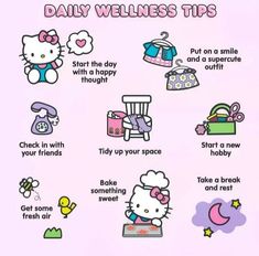 Hello Kitty Night Routine, Sanrio Self Care, Kawaii Self Care, Cute Drawings Kawaii, Self Care Apps, Cute Self Care, Kitty Tips