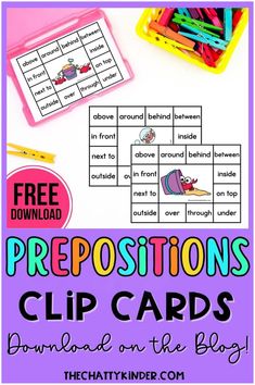 the prepositions clip cards are organized and ready to be used