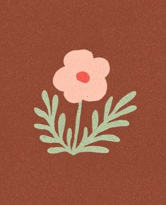 a pink flower with green leaves on a brown background