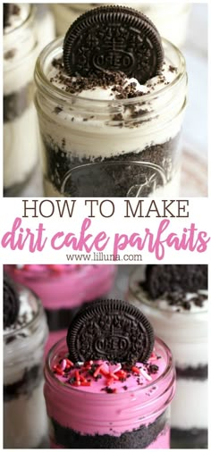 an oreo cookie in a jar with pink frosting and sprinkles