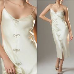 Anthropologie X Cami Nyc Bow-Front 100% Silk Slip Midi Dress Sweetheart Neck , Front Slit , Pullover Style , Lined With Ecovero Viscose , Adjustable Straps , Crystal Embellished Super Cute Bow Accent Front, Dry Clean Color: Vanilla Or I-V-O-R-Y Or Cream Size: Medium Falls 55” From Shoulder Approx Smoke & Pet Free Home We Ship Everyday Leather Shirt Dress, Daphne Dress, Slip Midi Dress, Crochet Midi Dress, Asymmetrical Midi Dress, Sweater Dress Oversized, Tie Maxi Dress, Cherry Dress, Cami Nyc