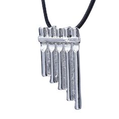 a silver necklace with five long bars hanging from it's end on a black cord