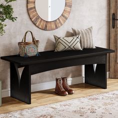 47.24 Entryway Bench, Wood Dining Bench End of Bed Bench Tribesigns Black Dining Bench, Bedroom Bench Seat, Bench End Of Bed, Modern Wood Bench, Wood Entryway Bench, Dining Room Accents, Black Bench, Wood Dining Bench, Entry Bench