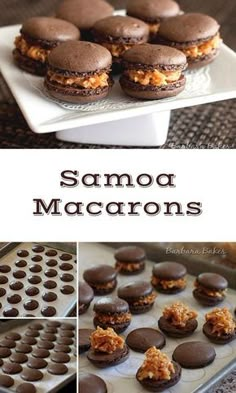 a collage of images showing different types of food and the words samoo macarons