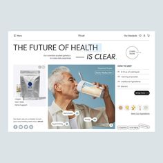 an old man drinking from a bottle with the caption'the future of health is clear '