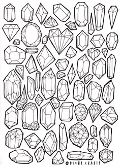 a bunch of different shapes and sizes of diamonds on a white paper with black ink