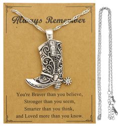 PRICES MAY VARY. Package: 1 x Boot Pendant Necklace with a unique gift card,1x Stainless Steel Replace necklace, making it a thoughtful present for country girls, cowgirl enthusiasts and fans of western culture. Hypoallergenic & safe: Crafted with high-quality materials that are hypoallergenic and safe for sensitive skin, ensuring comfort and durability for everyday wear.making it safe for even the most sensitive skin. The design is perfect for women who love to express their country spirit and Unique Gift Cards, Cowgirl Boot, Western Culture, Stainless Steel Chain Necklace, Necklace Making, Horse Lovers, Cowboy Cowgirl, Gifts For Horse Lovers, Western Jewelry