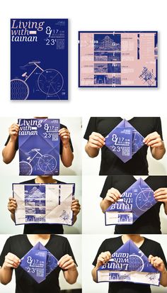 four pictures show how to fold an origami paper kite with the words living within it