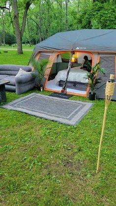 11 Tent Camping Must-Haves | Camping Hacks | Camping Essentials Tent Camp Set Up Ideas, Campsite Setup, Cool Camping Gadgets, Camping Gadgets