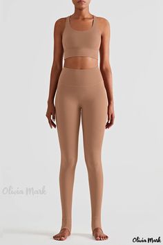 Olivia Mark - Womens Light Brown Solid Skinny High-Waisted Athletic Trousers with Intricate Cut-Out Design Nylon Leggings, High Waist Trousers, Casual Sportswear, Sports Suit, Yoga Shorts, Cut Out Design, High Waisted Trousers, Slim Waist, Black Casual